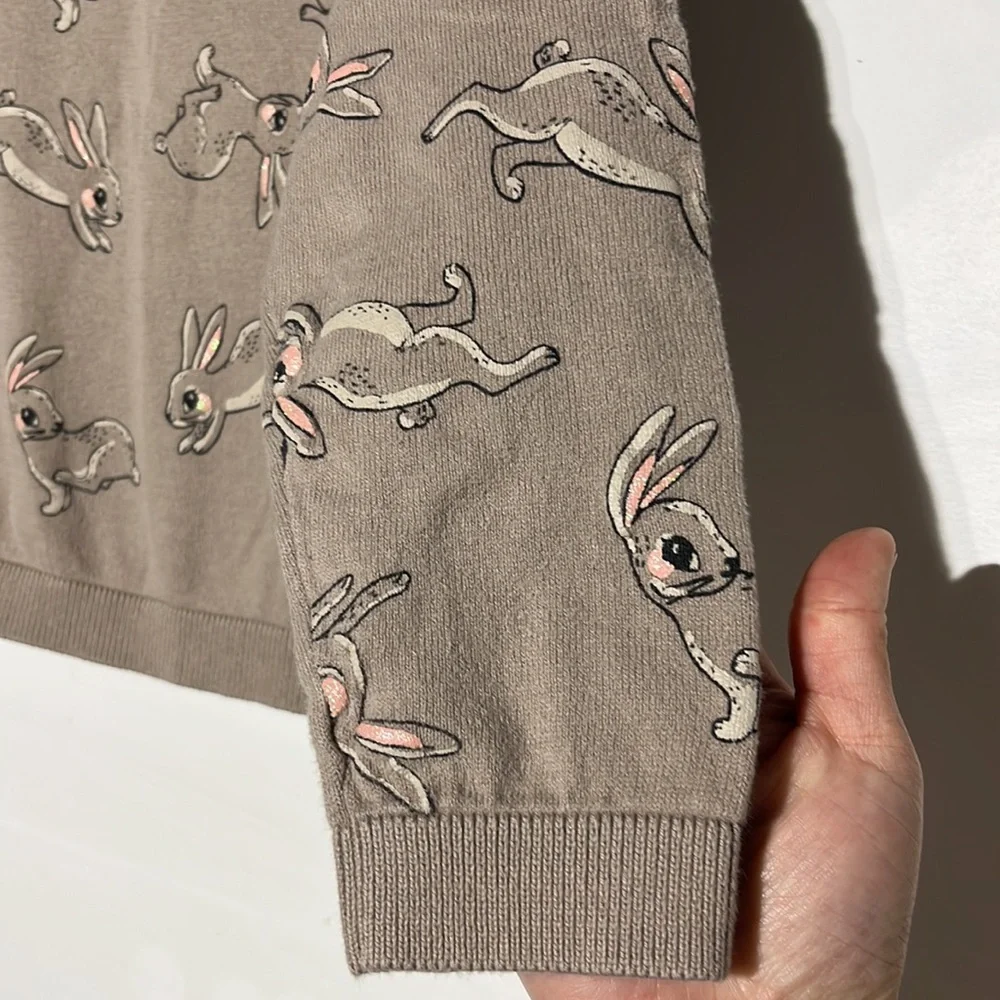 H&M Kid’s Beige Tan Bunny Rabbit Ribbed Detail Pullover Sweater Size 6X/7 - Picture 4 of 8